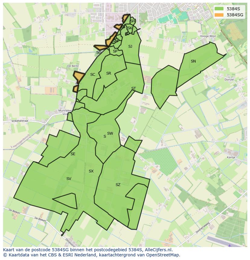 Afbeelding van het postcodegebied 5384 SG op de kaart.