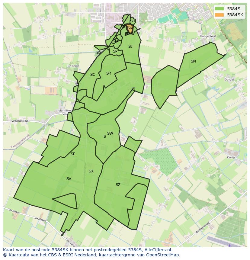 Afbeelding van het postcodegebied 5384 SK op de kaart.