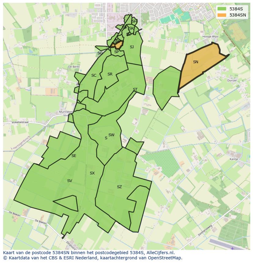 Afbeelding van het postcodegebied 5384 SN op de kaart.