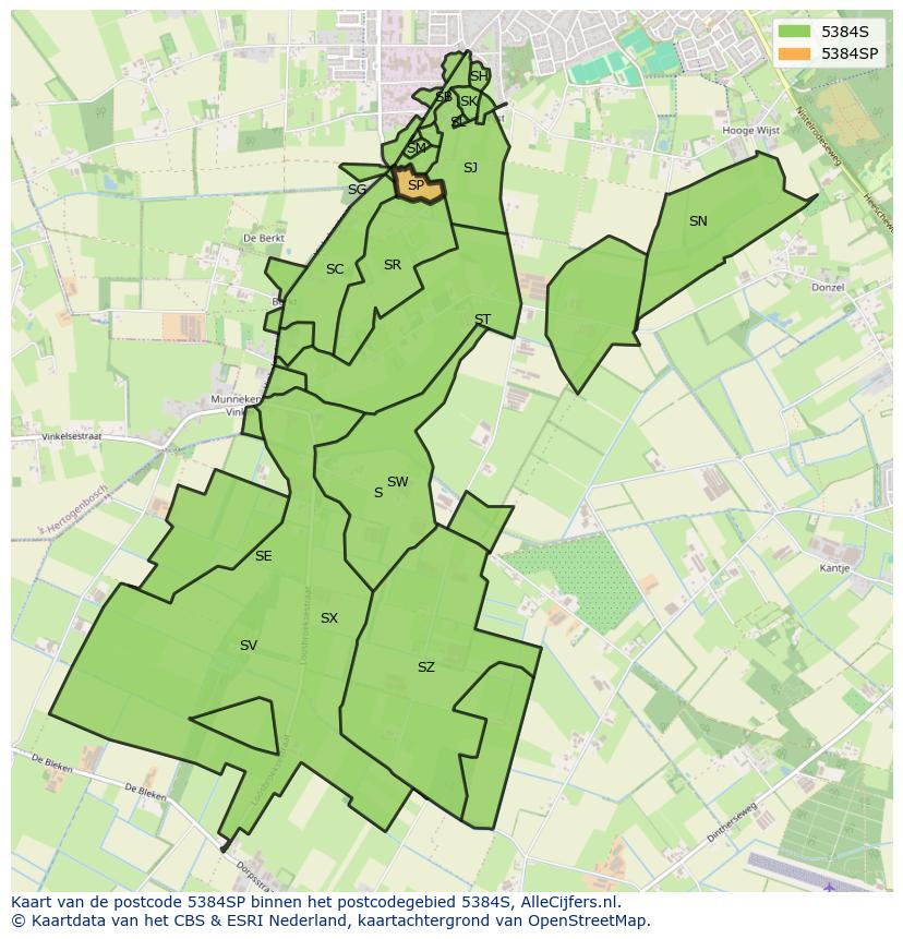 Afbeelding van het postcodegebied 5384 SP op de kaart.