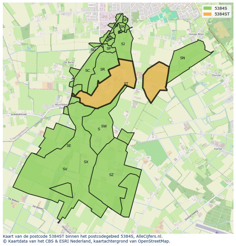 Afbeelding van het postcodegebied 5384 ST op de kaart.