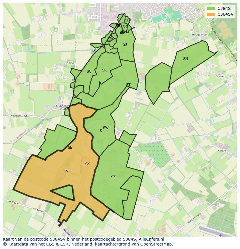 Afbeelding van het postcodegebied 5384 SV op de kaart.