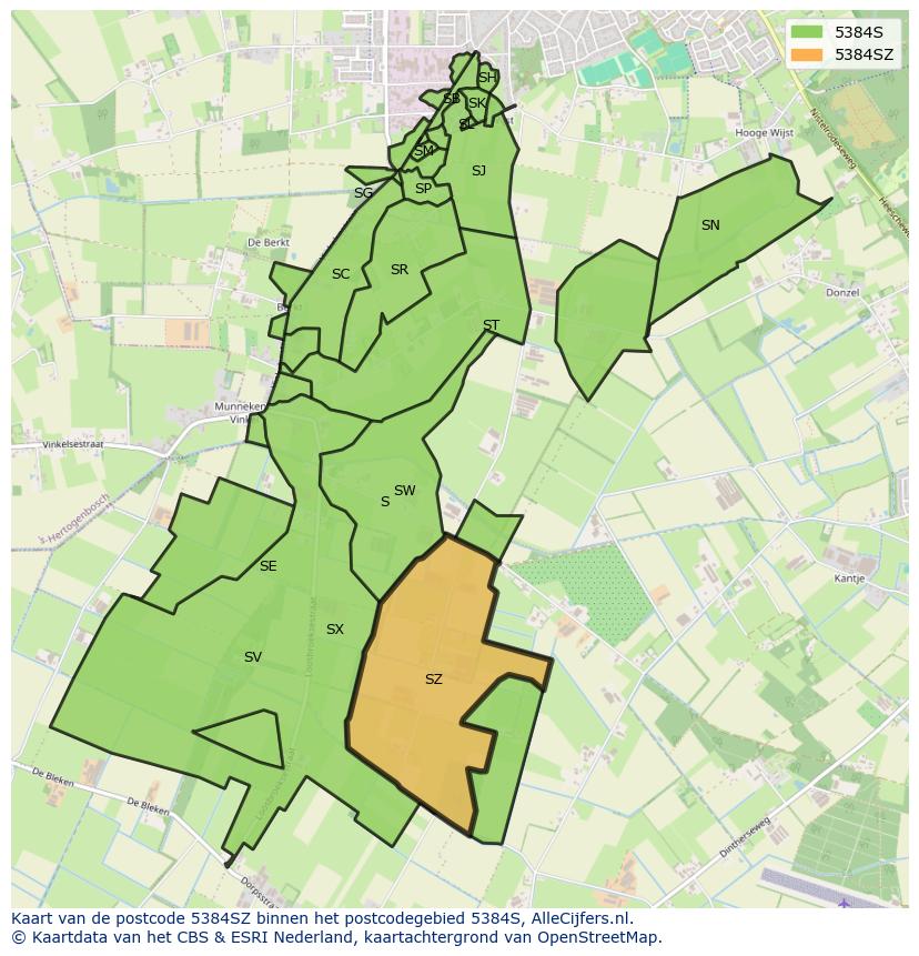 Afbeelding van het postcodegebied 5384 SZ op de kaart.