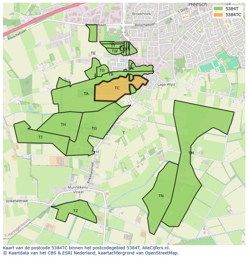 Afbeelding van het postcodegebied 5384 TC op de kaart.