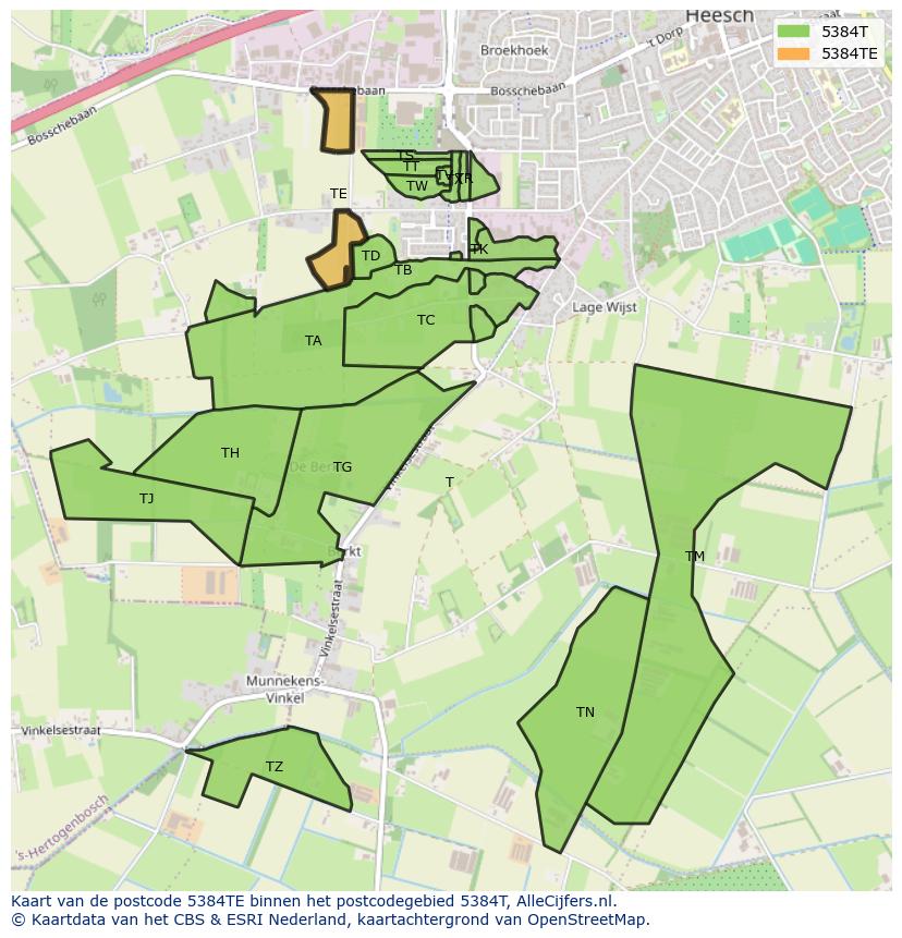 Afbeelding van het postcodegebied 5384 TE op de kaart.