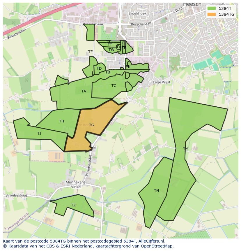 Afbeelding van het postcodegebied 5384 TG op de kaart.