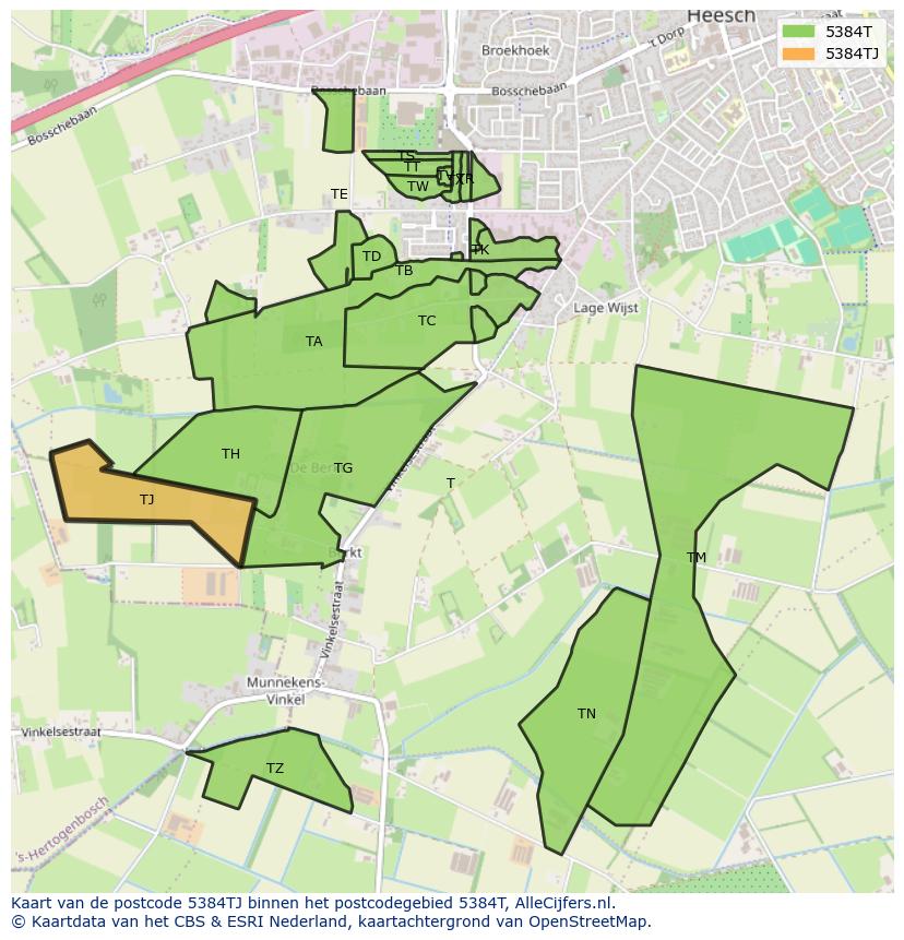 Afbeelding van het postcodegebied 5384 TJ op de kaart.