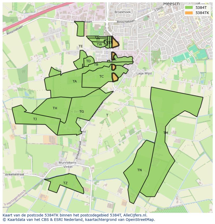 Afbeelding van het postcodegebied 5384 TK op de kaart.