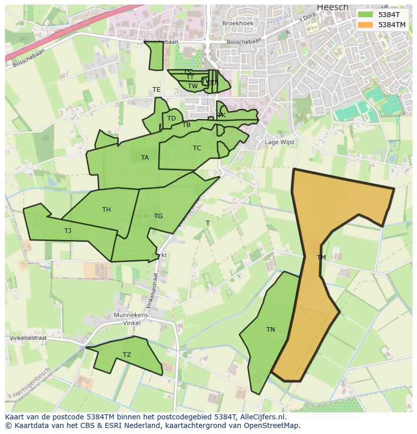 Afbeelding van het postcodegebied 5384 TM op de kaart.