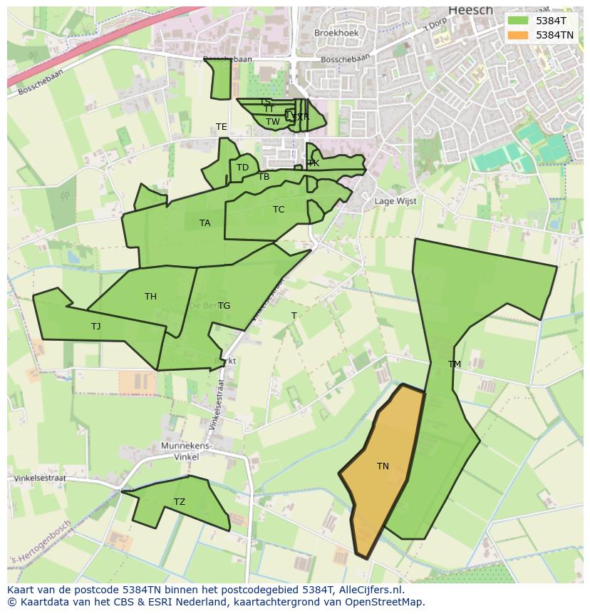 Afbeelding van het postcodegebied 5384 TN op de kaart.