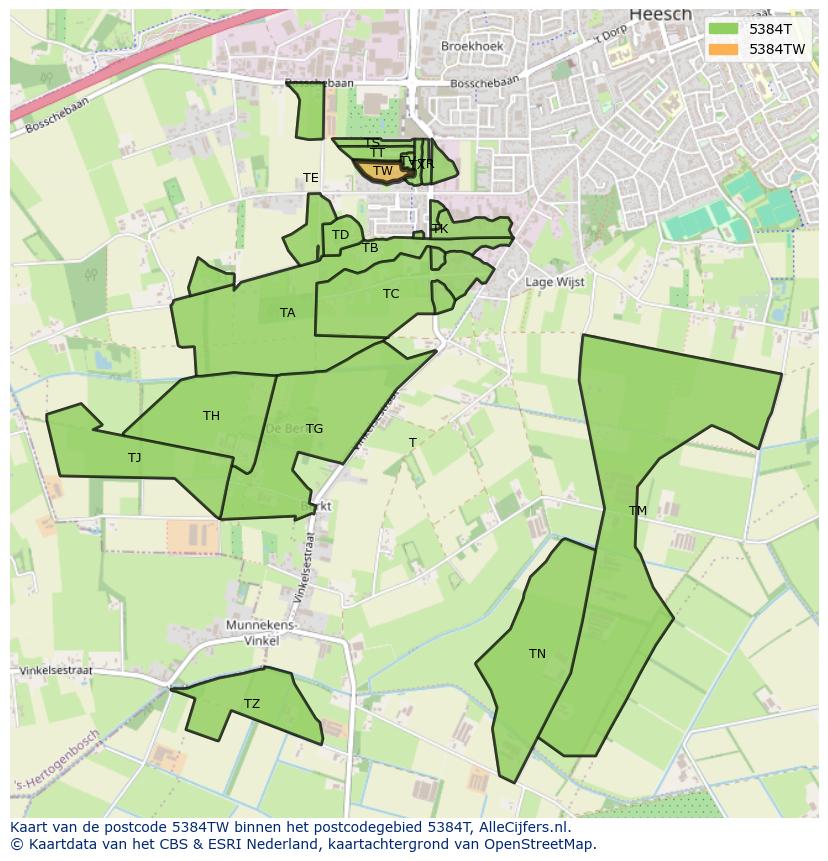 Afbeelding van het postcodegebied 5384 TW op de kaart.