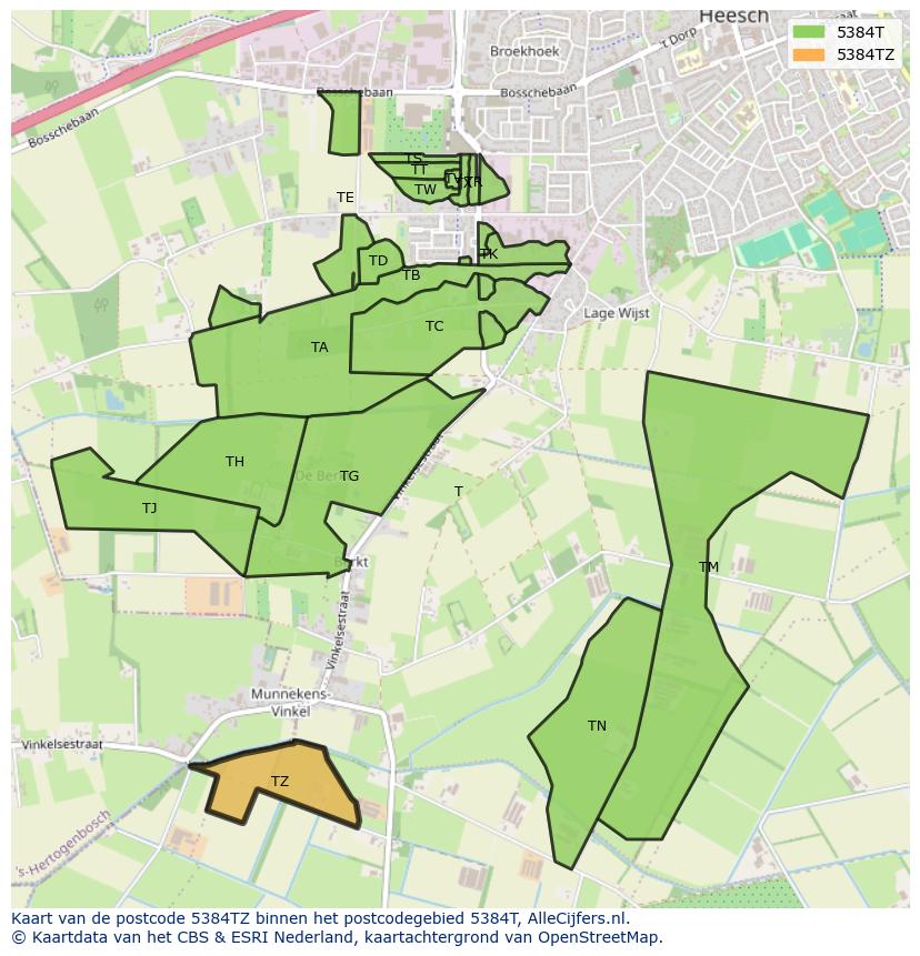 Afbeelding van het postcodegebied 5384 TZ op de kaart.