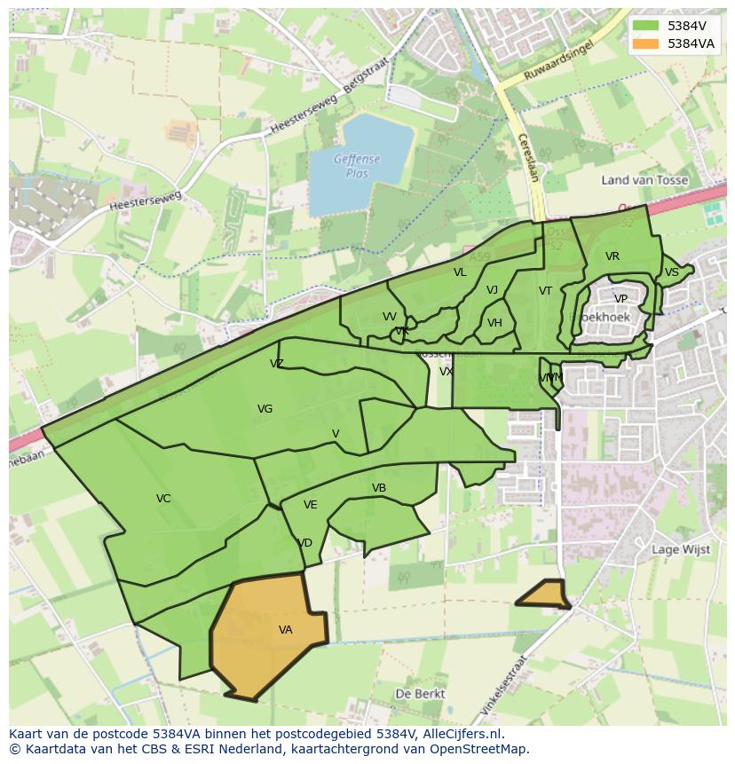 Afbeelding van het postcodegebied 5384 VA op de kaart.