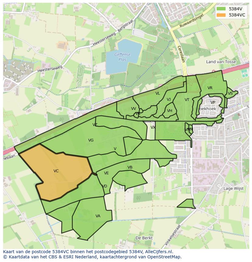 Afbeelding van het postcodegebied 5384 VC op de kaart.