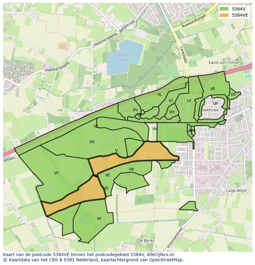 Afbeelding van het postcodegebied 5384 VE op de kaart.
