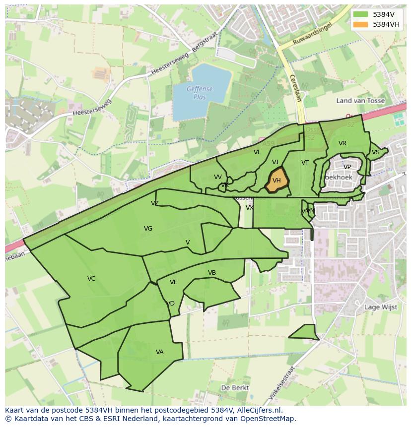 Afbeelding van het postcodegebied 5384 VH op de kaart.