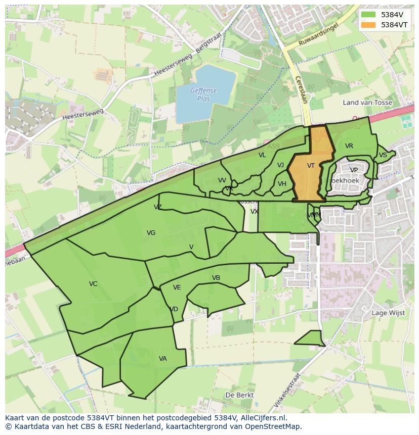Afbeelding van het postcodegebied 5384 VT op de kaart.