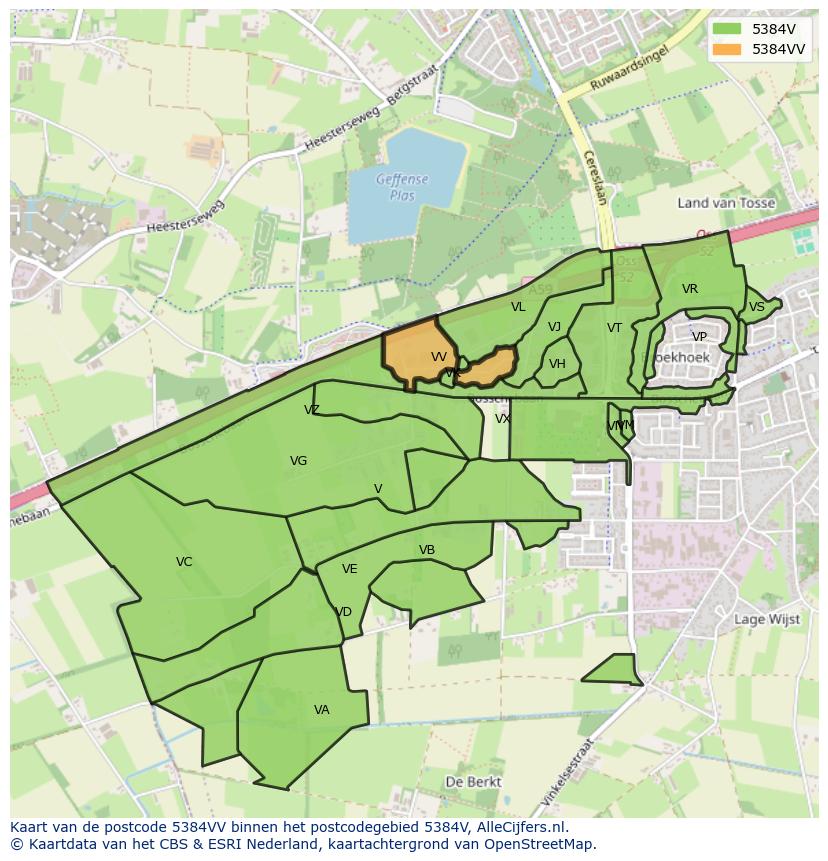 Afbeelding van het postcodegebied 5384 VV op de kaart.