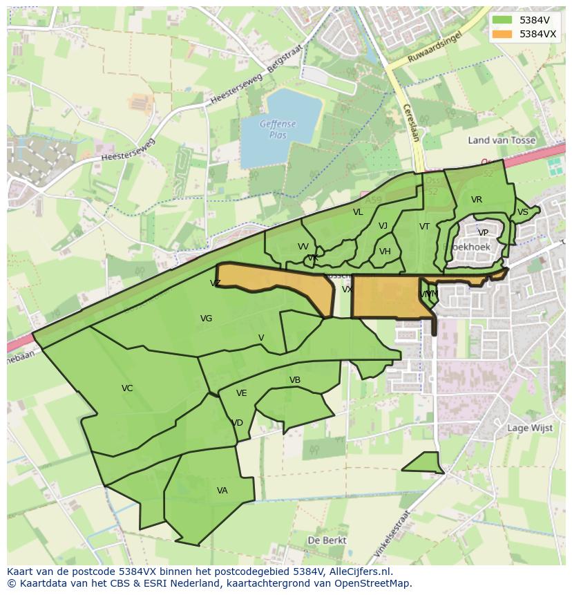 Afbeelding van het postcodegebied 5384 VX op de kaart.