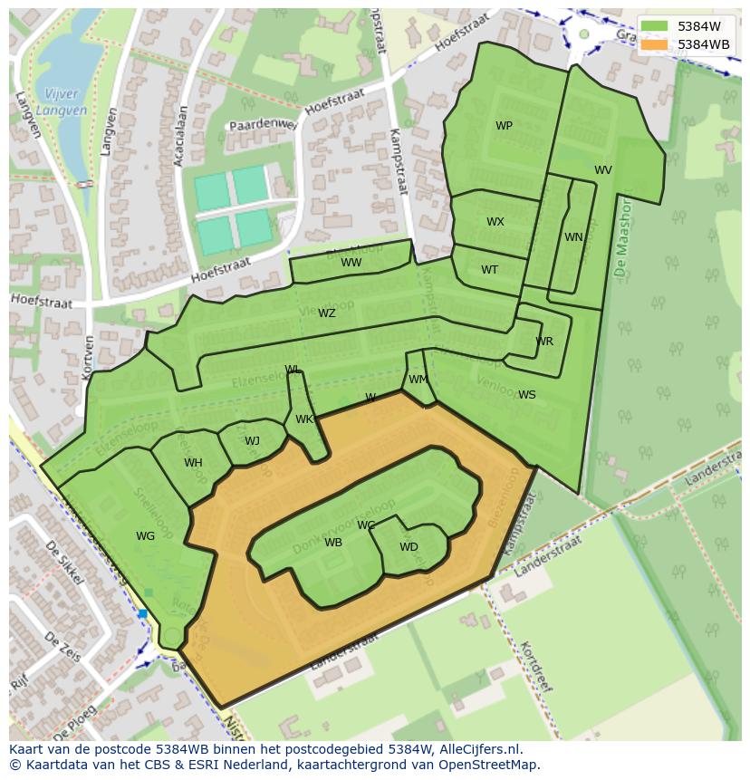 Afbeelding van het postcodegebied 5384 WB op de kaart.