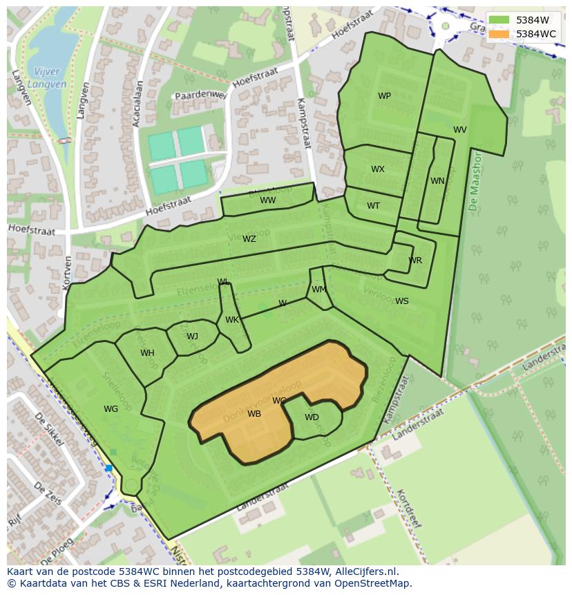 Afbeelding van het postcodegebied 5384 WC op de kaart.