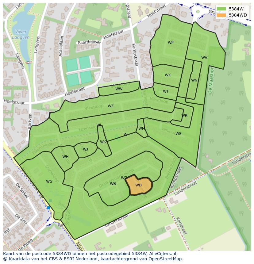 Afbeelding van het postcodegebied 5384 WD op de kaart.