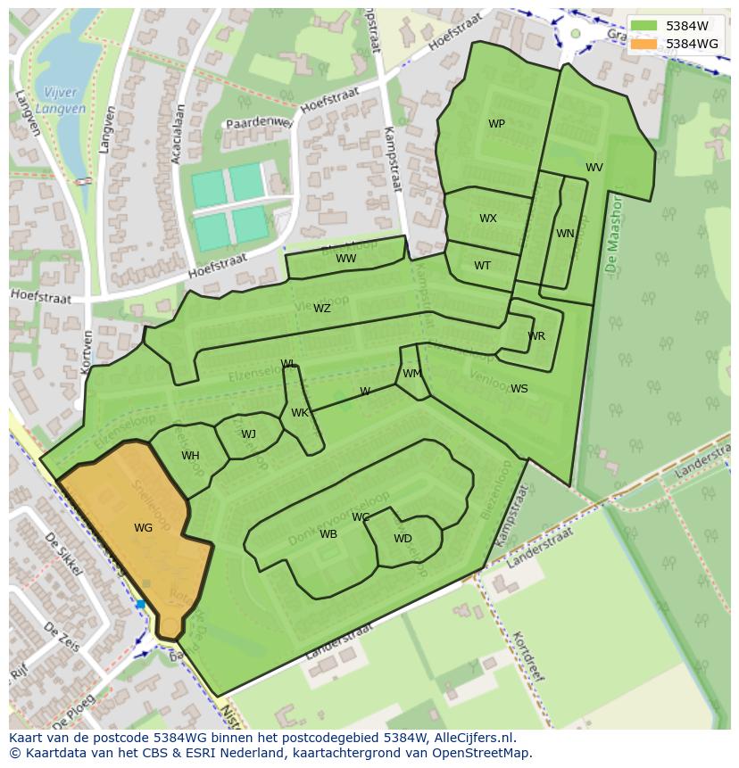 Afbeelding van het postcodegebied 5384 WG op de kaart.