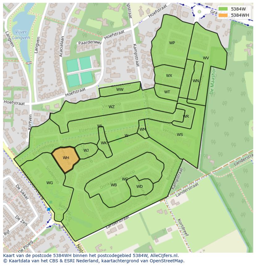 Afbeelding van het postcodegebied 5384 WH op de kaart.