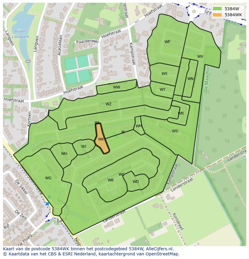 Afbeelding van het postcodegebied 5384 WK op de kaart.