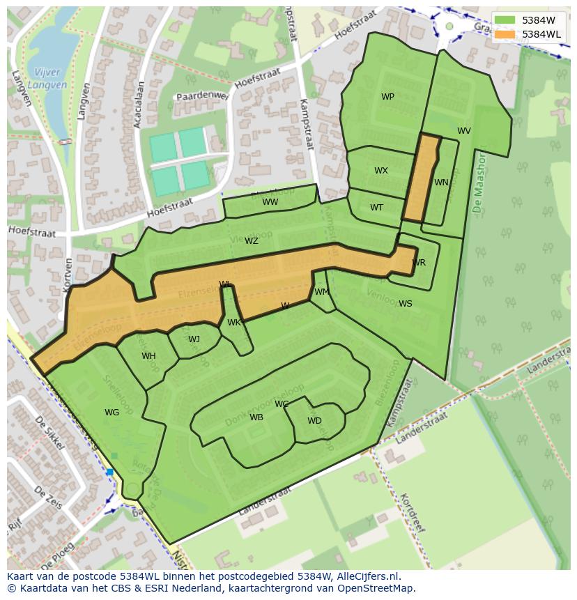 Afbeelding van het postcodegebied 5384 WL op de kaart.