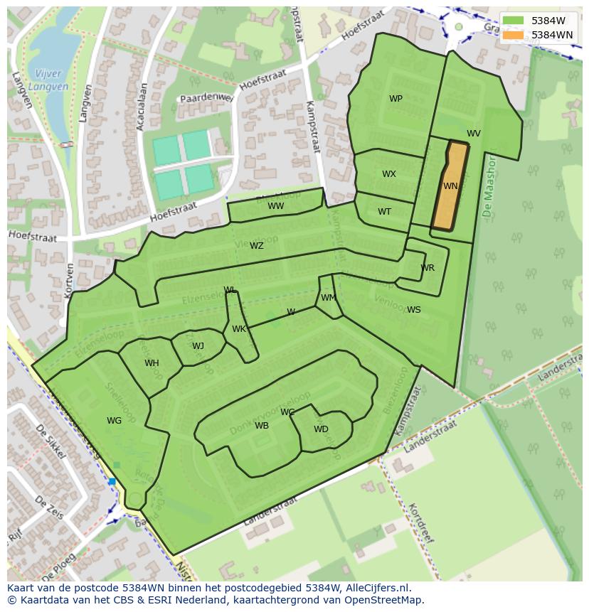 Afbeelding van het postcodegebied 5384 WN op de kaart.