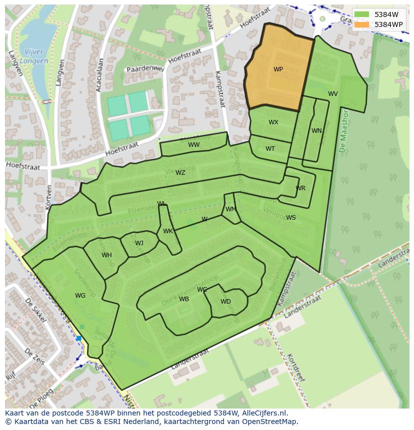 Afbeelding van het postcodegebied 5384 WP op de kaart.