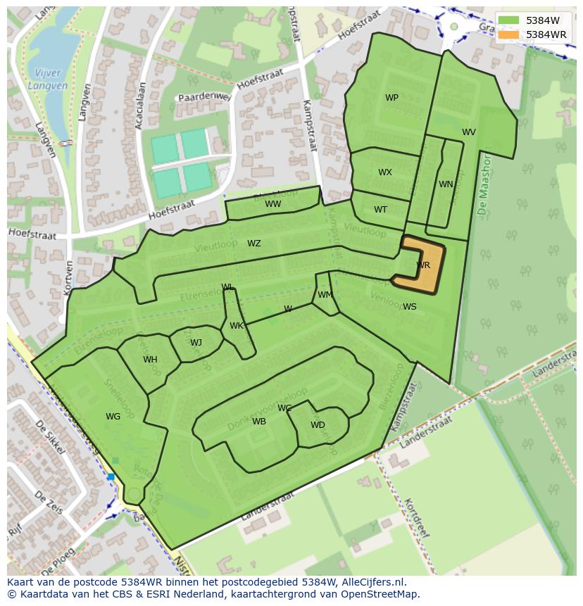 Afbeelding van het postcodegebied 5384 WR op de kaart.