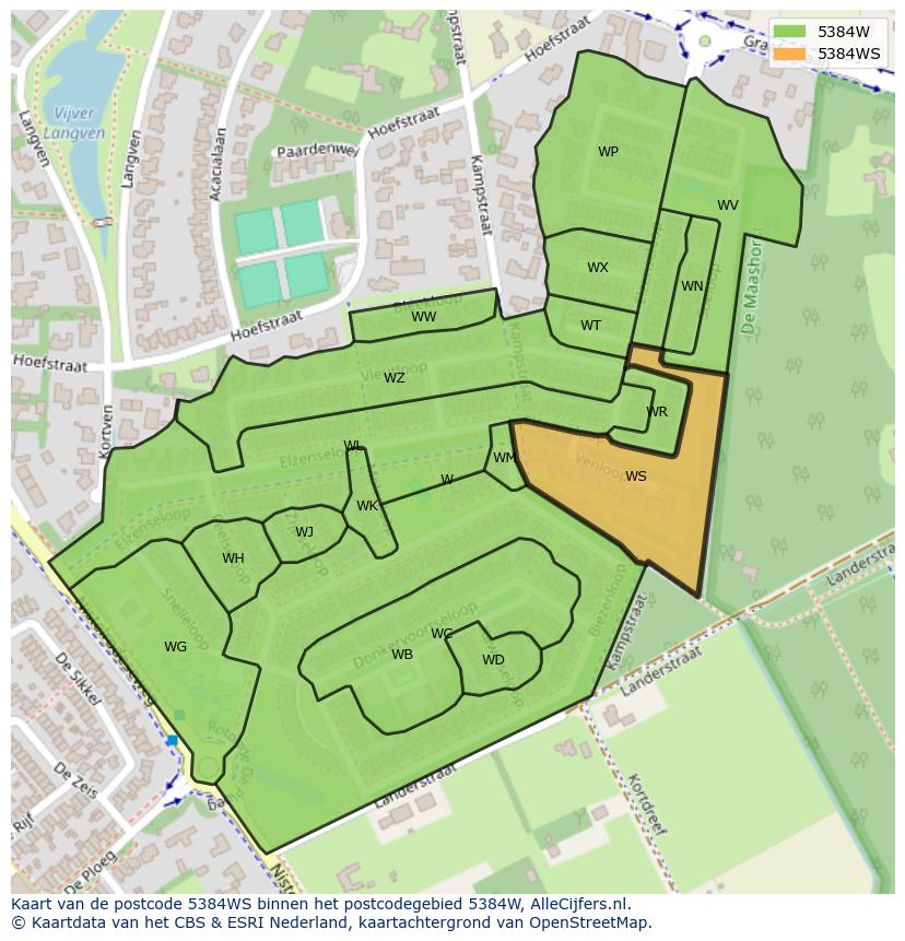 Afbeelding van het postcodegebied 5384 WS op de kaart.