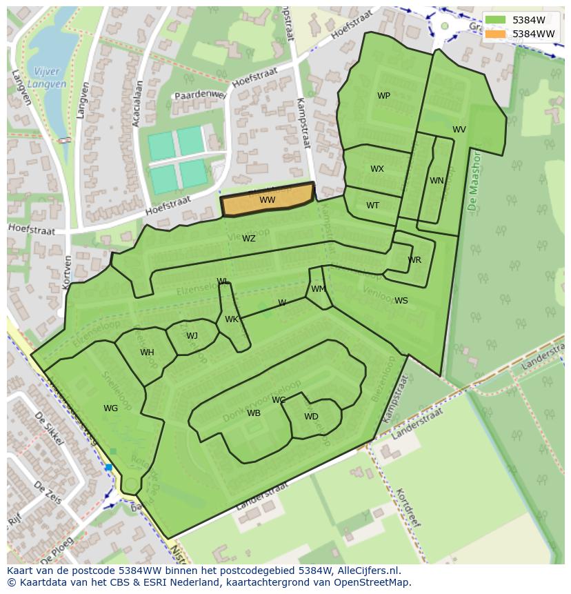Afbeelding van het postcodegebied 5384 WW op de kaart.