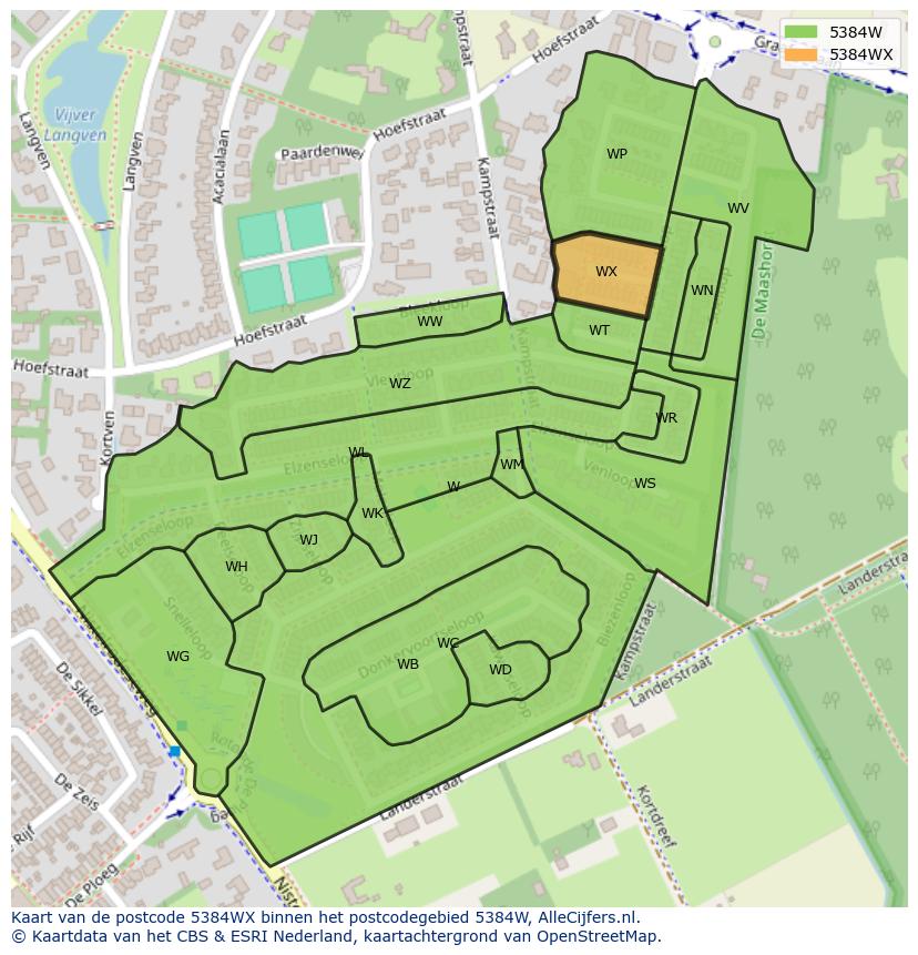 Afbeelding van het postcodegebied 5384 WX op de kaart.