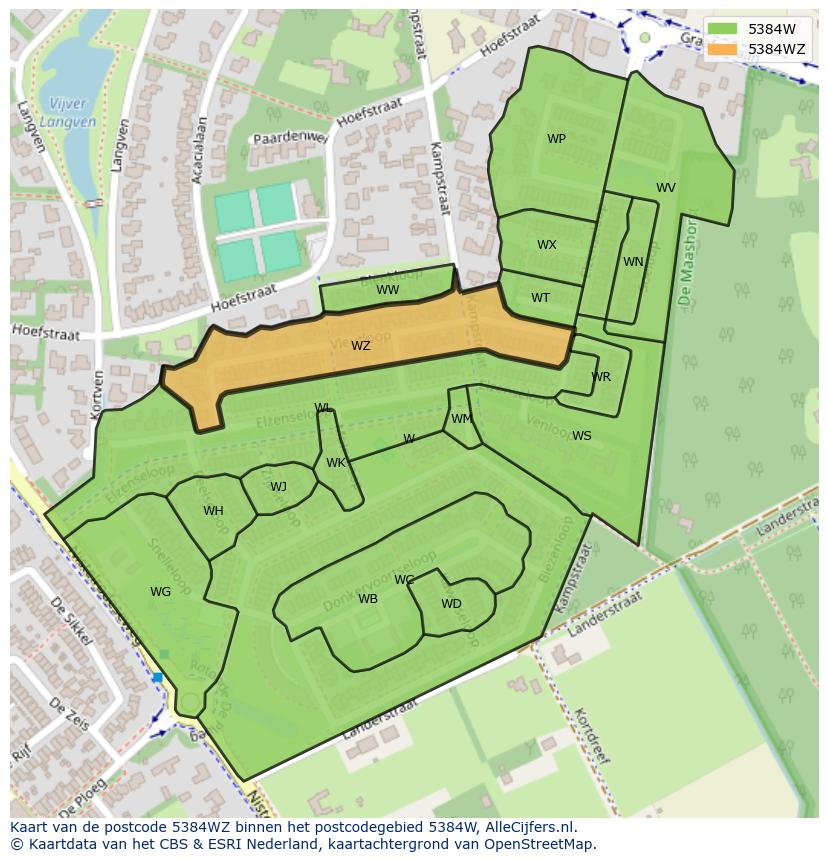 Afbeelding van het postcodegebied 5384 WZ op de kaart.