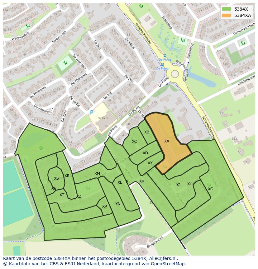 Afbeelding van het postcodegebied 5384 XA op de kaart.