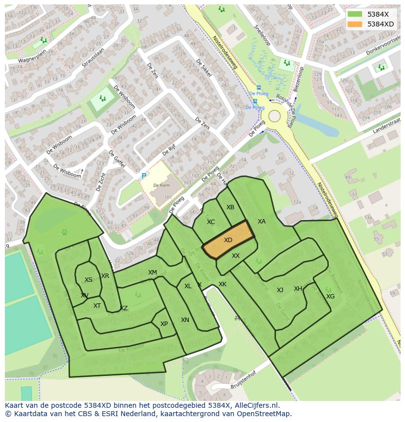 Afbeelding van het postcodegebied 5384 XD op de kaart.