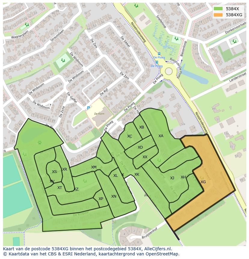 Afbeelding van het postcodegebied 5384 XG op de kaart.