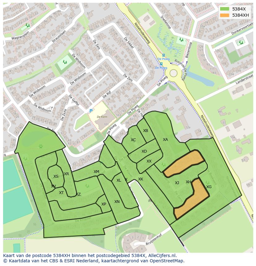 Afbeelding van het postcodegebied 5384 XH op de kaart.
