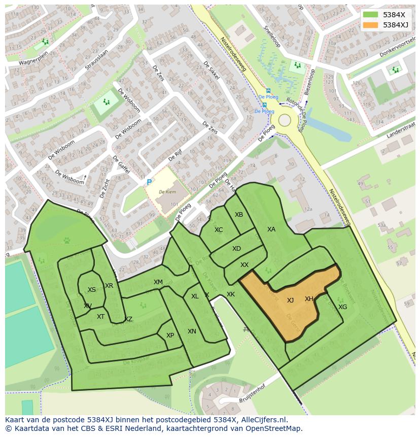 Afbeelding van het postcodegebied 5384 XJ op de kaart.