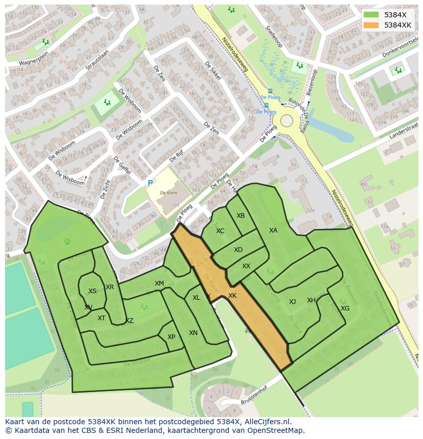 Afbeelding van het postcodegebied 5384 XK op de kaart.