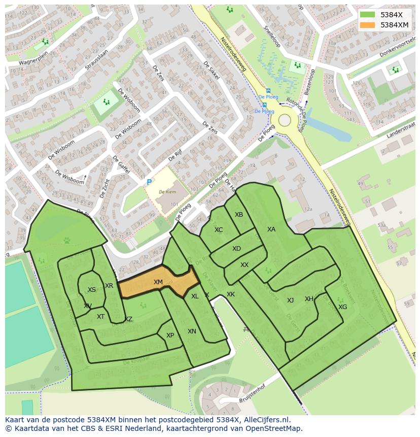 Afbeelding van het postcodegebied 5384 XM op de kaart.