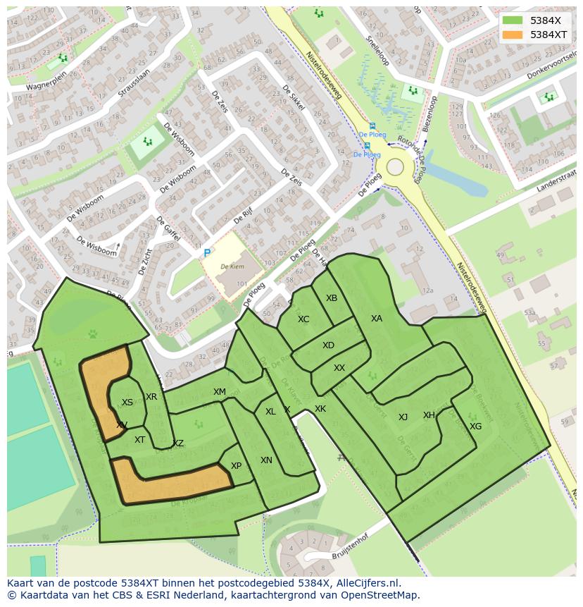 Afbeelding van het postcodegebied 5384 XT op de kaart.