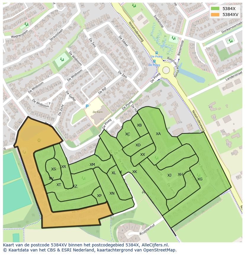 Afbeelding van het postcodegebied 5384 XV op de kaart.