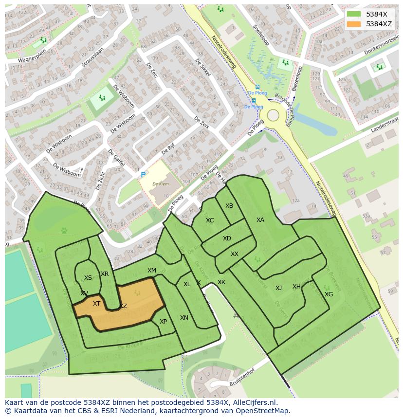 Afbeelding van het postcodegebied 5384 XZ op de kaart.