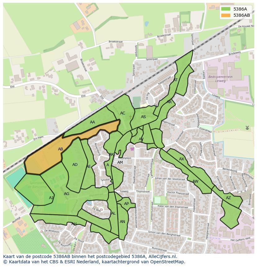 Afbeelding van het postcodegebied 5386 AB op de kaart.