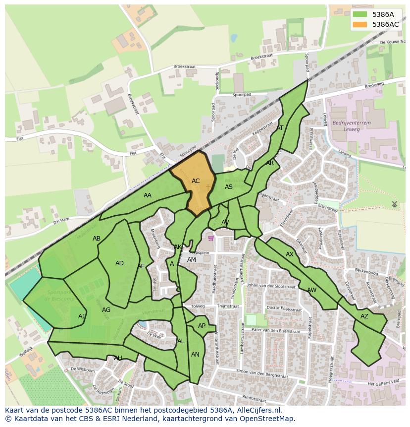Afbeelding van het postcodegebied 5386 AC op de kaart.