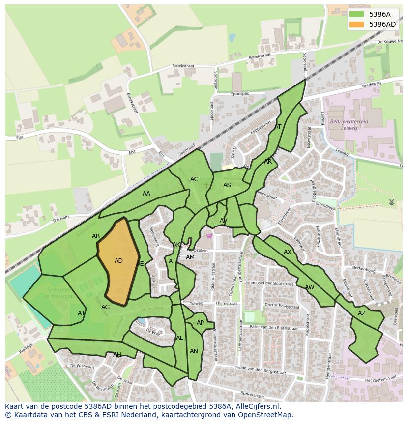 Afbeelding van het postcodegebied 5386 AD op de kaart.